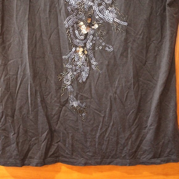 Classiques Entier Black Silk Sequin Beaded V neck Top LG - Picture 3 of 10